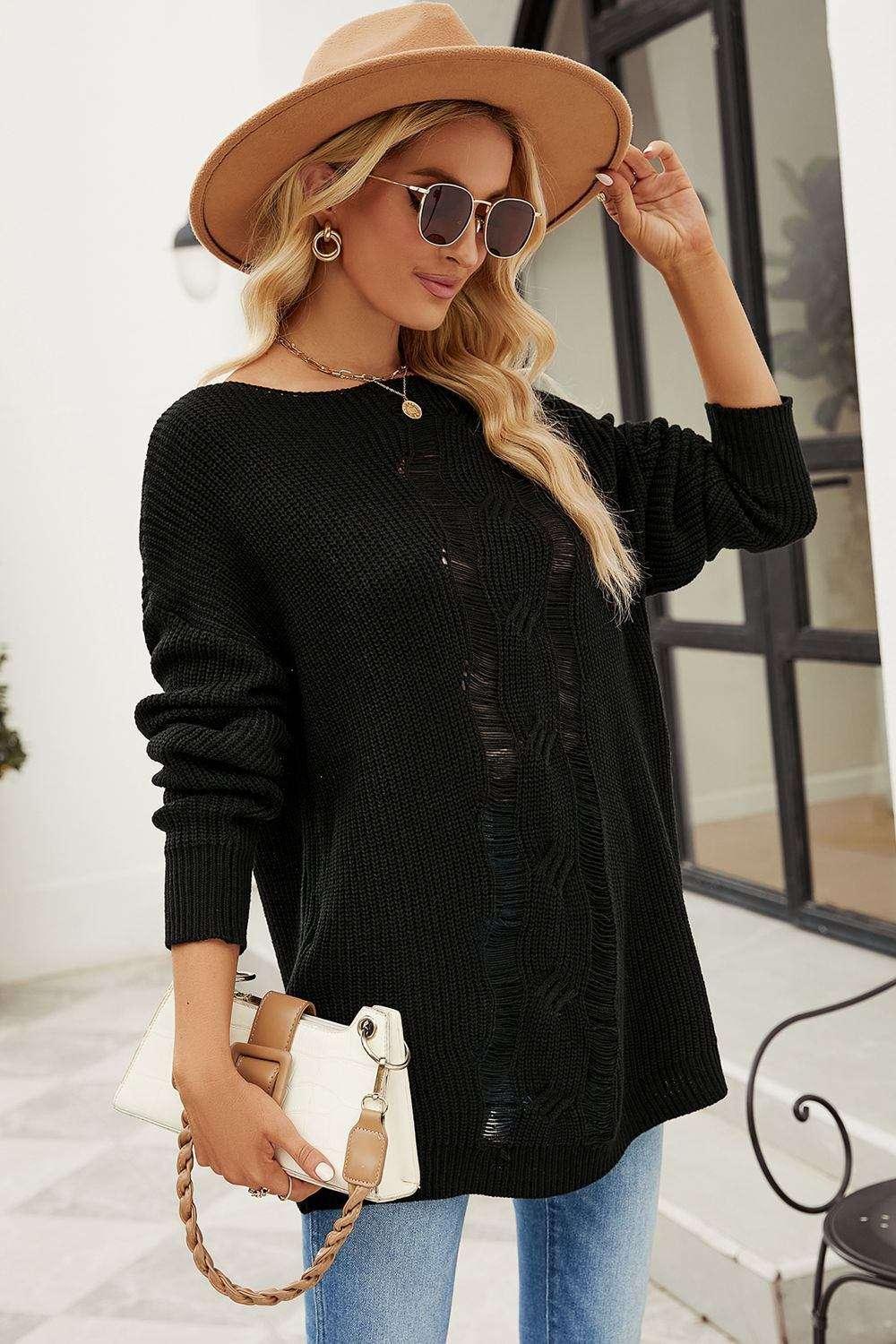 Boat Neck Dropped Shoulder Knit Top - VILLA FASHION