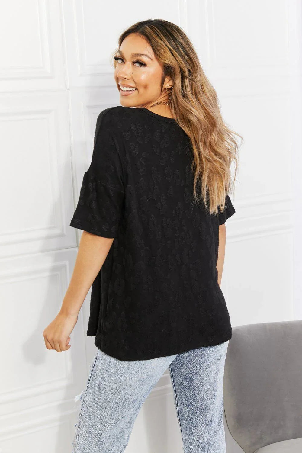 BOMBOM At The Fair Animal Textured Top in Black - VILLA FASHION