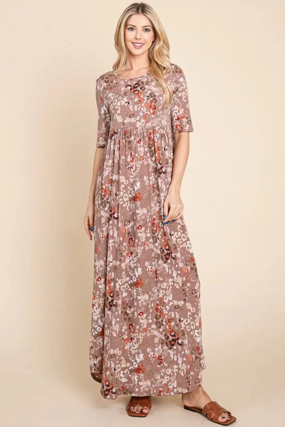 BOMBOM Printed Shirred Maxi Dress - VILLA FASHION