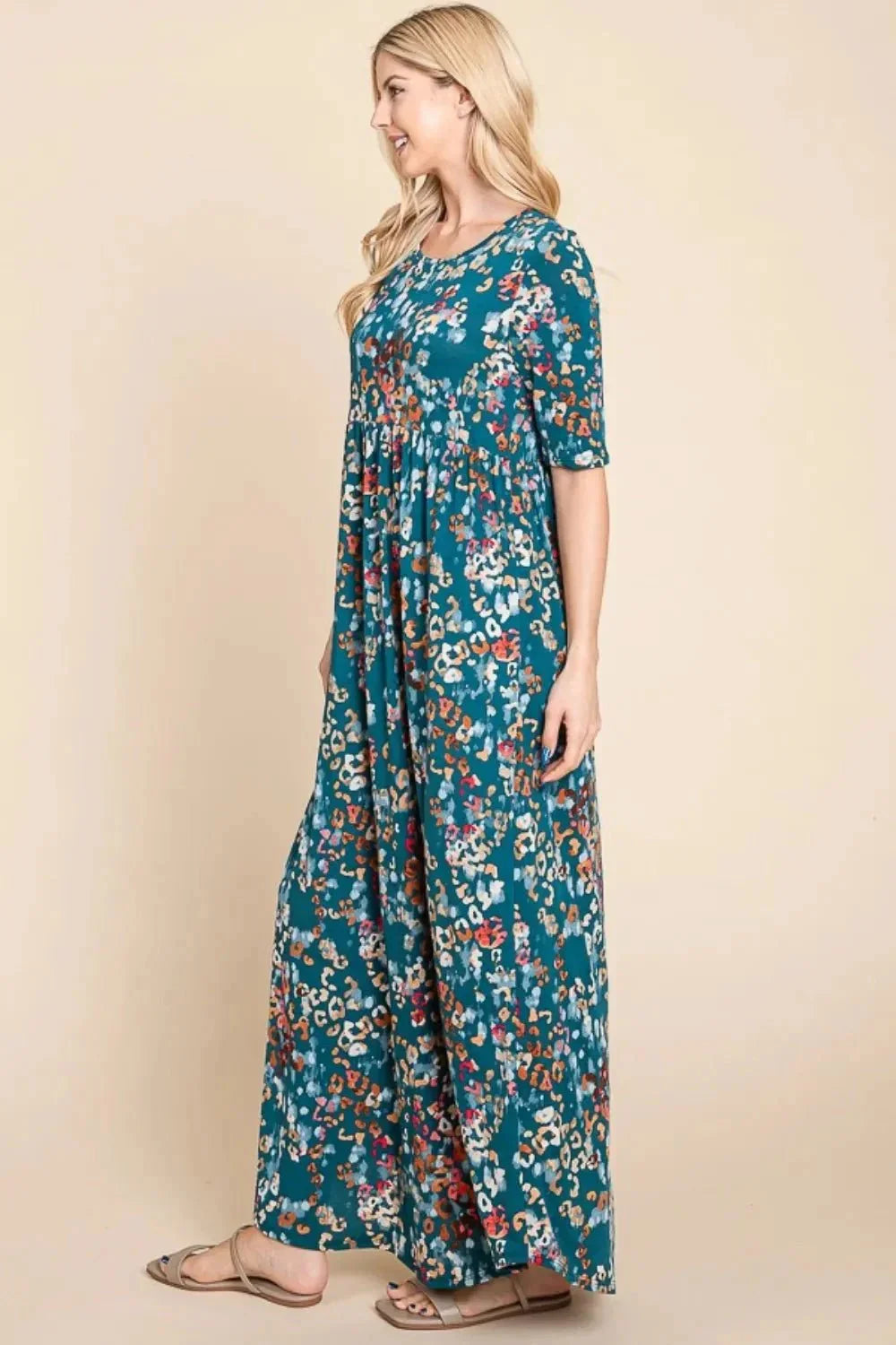 BOMBOM Printed Shirred Maxi Dress - VILLA FASHION
