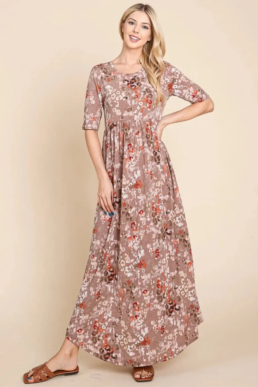 BOMBOM Printed Shirred Maxi Dress - VILLA FASHION
