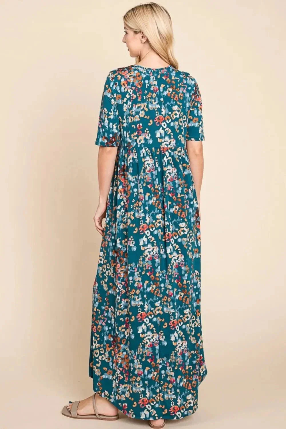 BOMBOM Printed Shirred Maxi Dress - VILLA FASHION