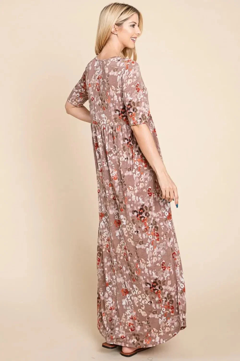 BOMBOM Printed Shirred Maxi Dress - VILLA FASHION
