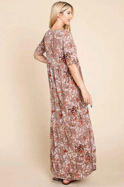 BOMBOM Printed Shirred Maxi Dress - VILLA FASHION