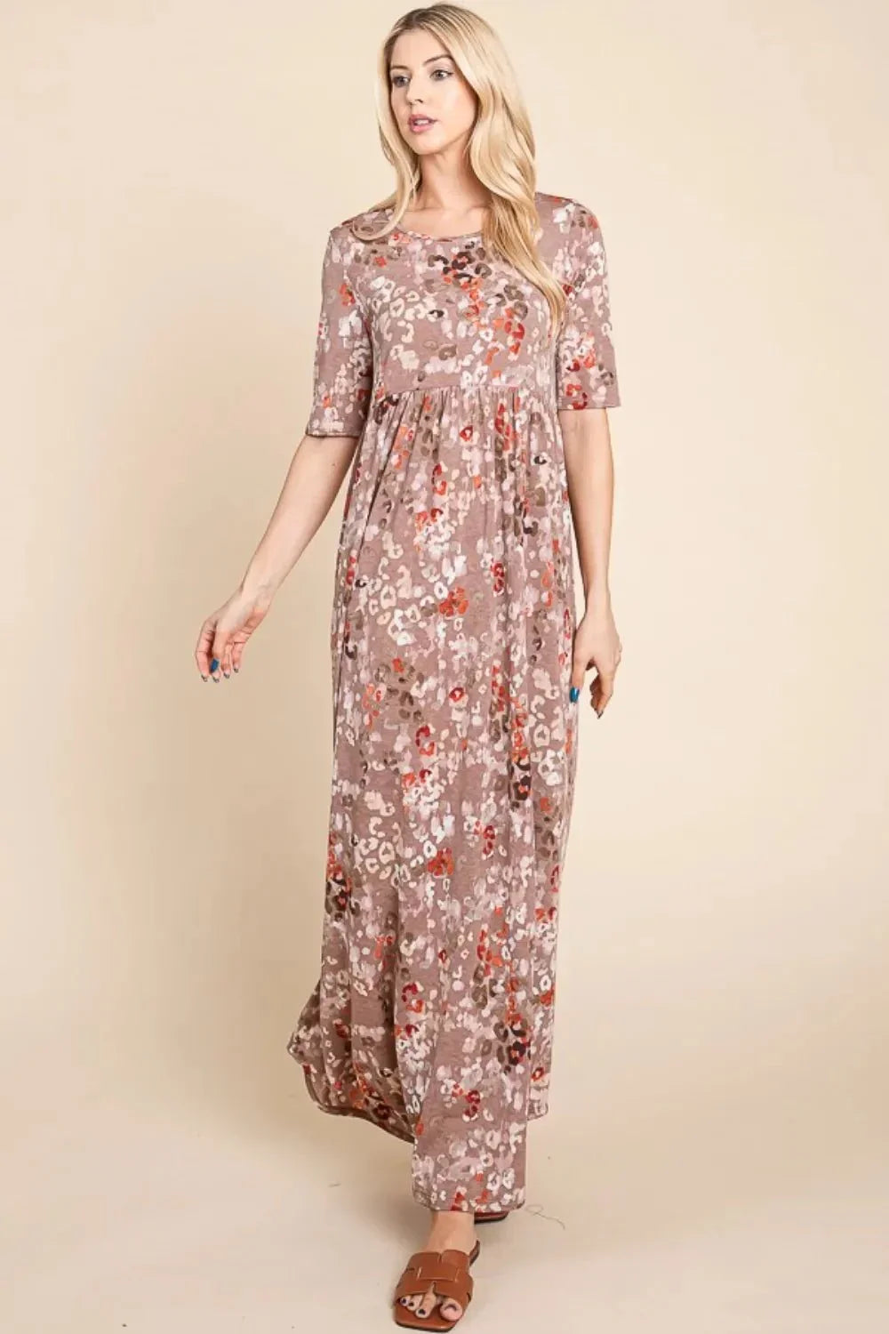 BOMBOM Printed Shirred Maxi Dress - VILLA FASHION