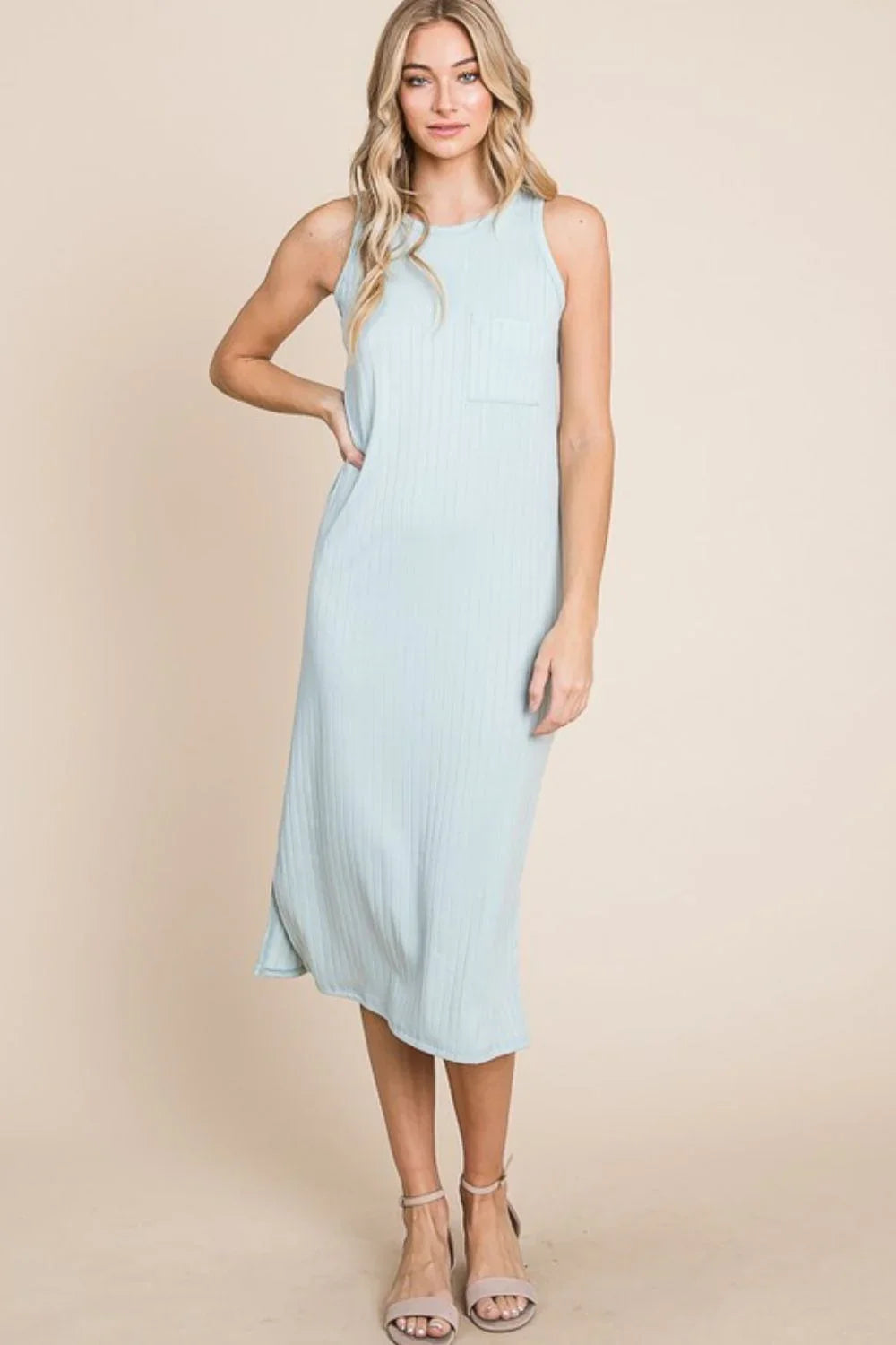 BOMBOM Ribbed Knit Sleeveless Midi Dress - VILLA FASHION