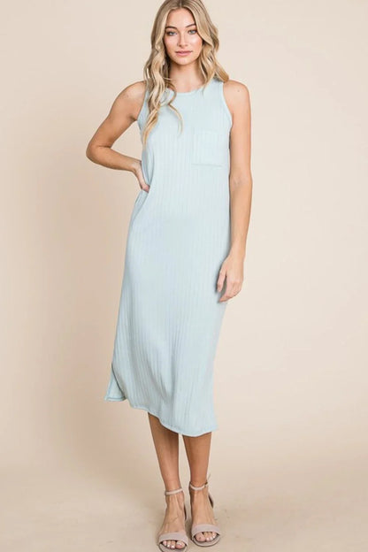 BOMBOM Ribbed Knit Sleeveless Midi Dress - VILLA FASHION
