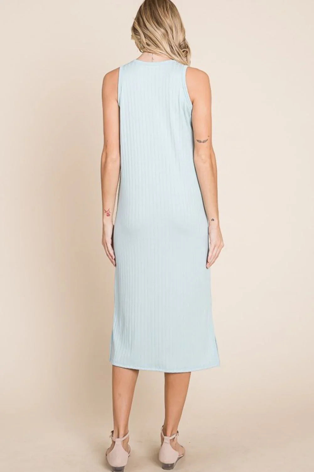 BOMBOM Ribbed Knit Sleeveless Midi Dress - VILLA FASHION