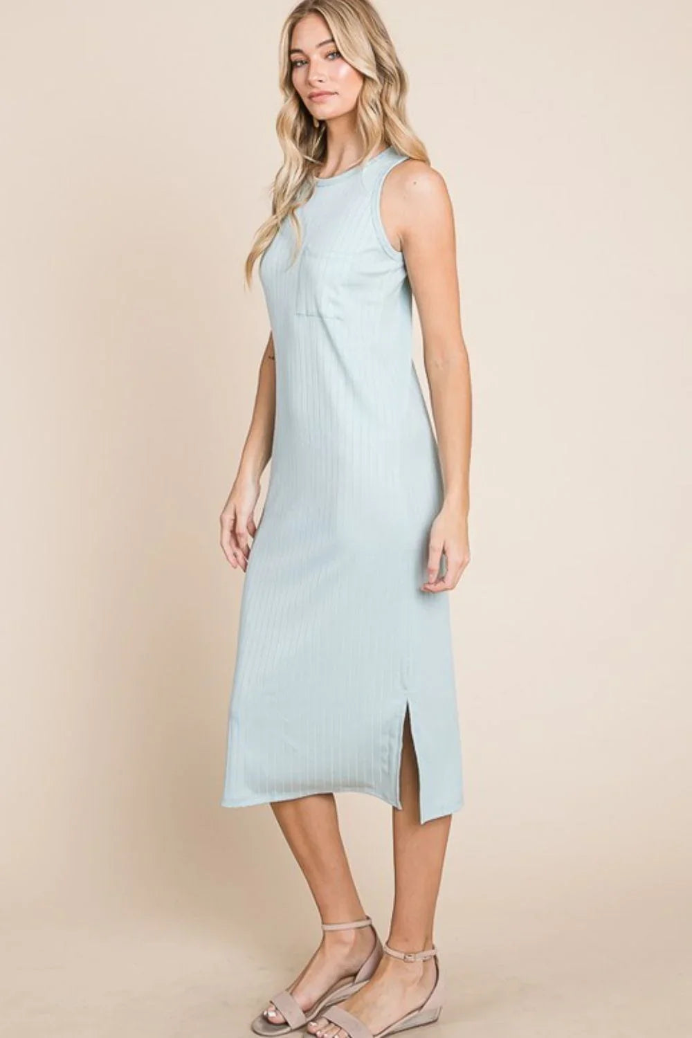 BOMBOM Ribbed Knit Sleeveless Midi Dress - VILLA FASHION