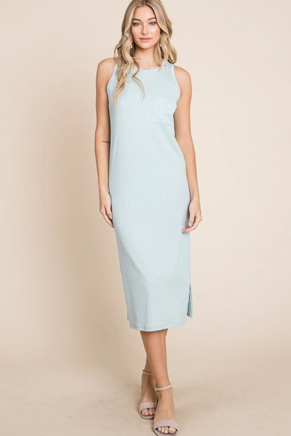 BOMBOM Ribbed Knit Sleeveless Midi Dress - VILLA FASHION