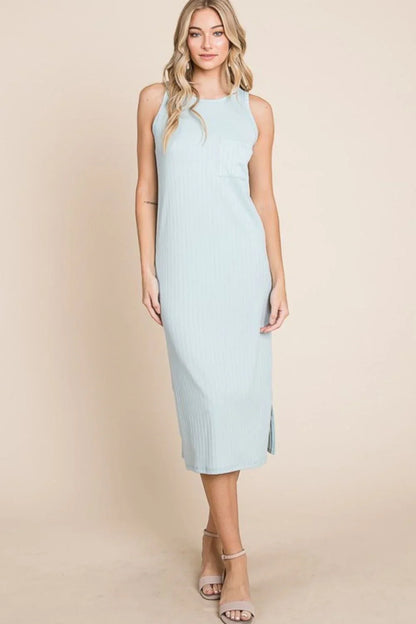 BOMBOM Ribbed Knit Sleeveless Midi Dress - VILLA FASHION