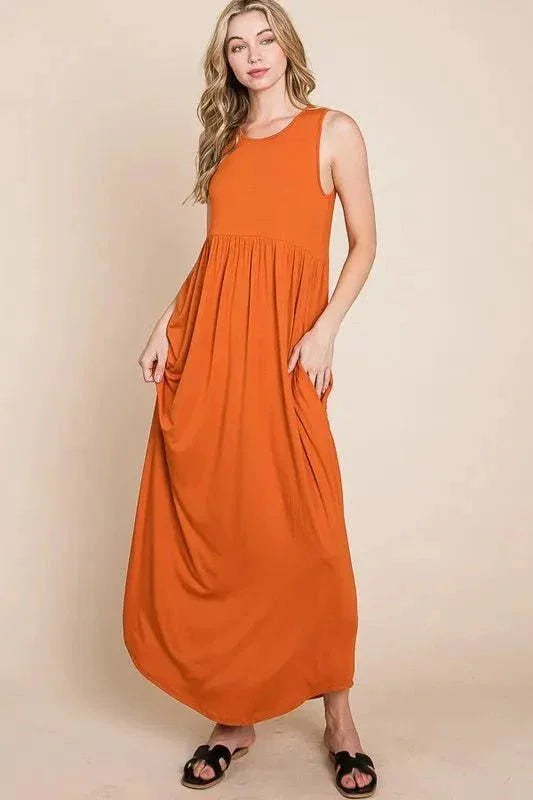 BOMBOM Sleeveless Maxi Dress with Pockets - VILLA FASHION