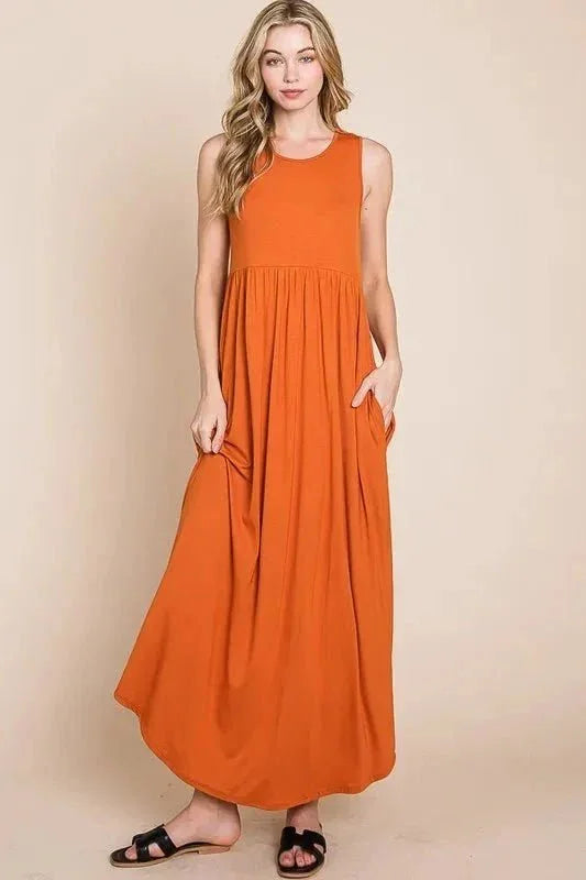BOMBOM Sleeveless Maxi Dress with Pockets - VILLA FASHION