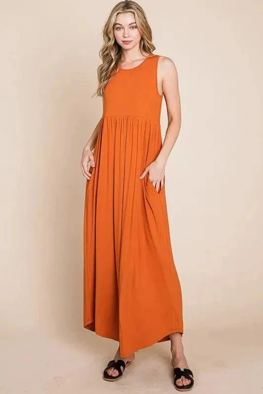 BOMBOM Sleeveless Maxi Dress with Pockets - VILLA FASHION