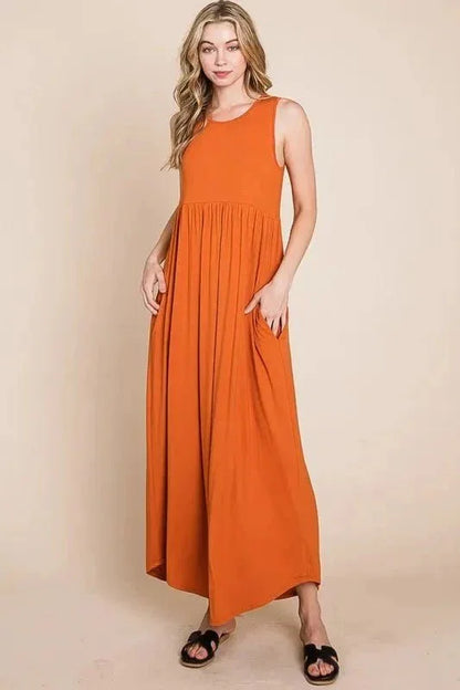 BOMBOM Sleeveless Maxi Dress with Pockets - VILLA FASHION