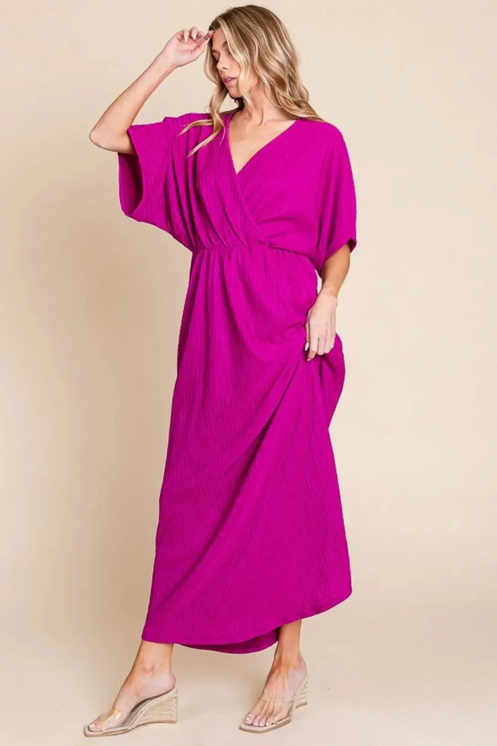 BOMBOM Surplice Maxi Dress with Pockets - VILLA FASHION