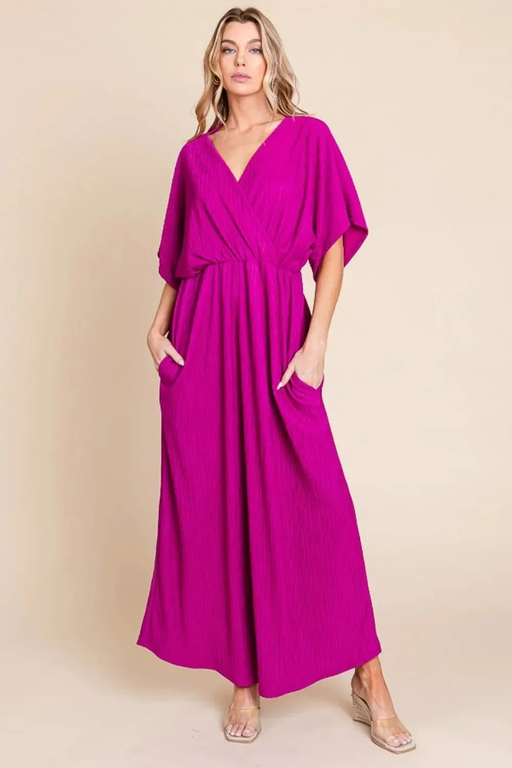 BOMBOM Surplice Maxi Dress with Pockets - VILLA FASHION