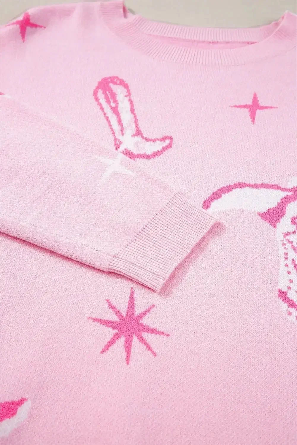 Boots Round Neck Long Sleeve Top - VILLA FASHION