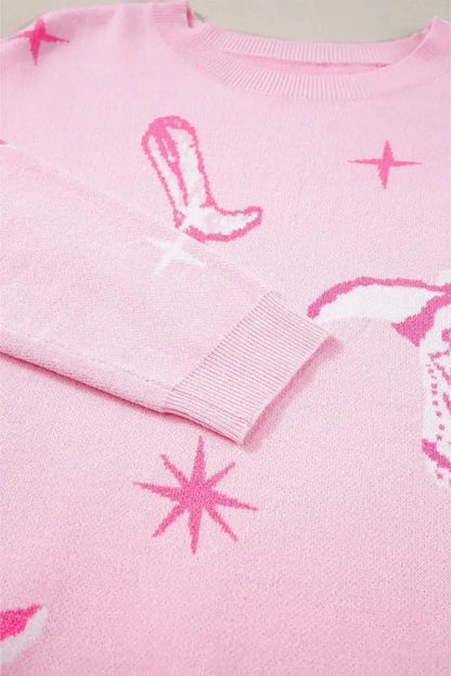 Boots Round Neck Long Sleeve Top - VILLA FASHION