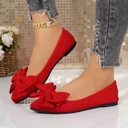 Bow Point Toe Flats Slip - Ons - VILLA FASHION