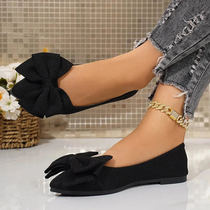 Bow Point Toe Flats Slip - Ons - VILLA FASHION