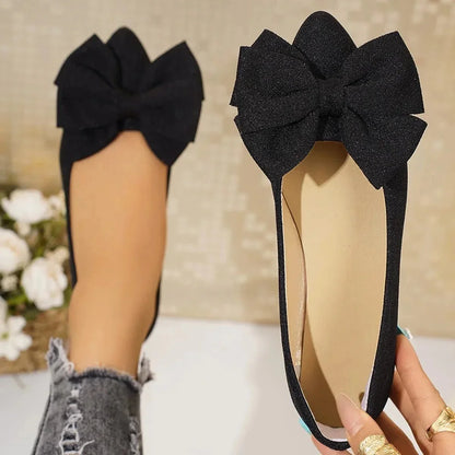 Bow Point Toe Flats Slip - Ons - VILLA FASHION