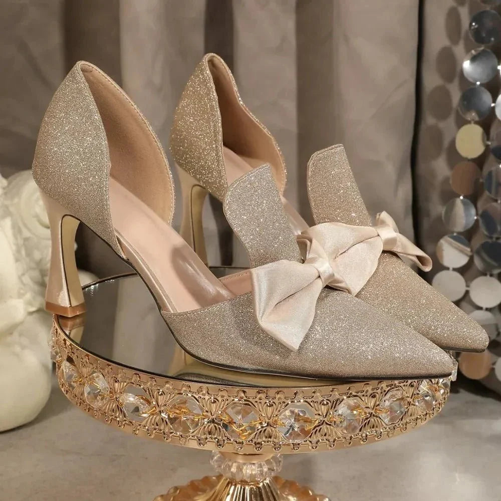 Bow Point Toe Stiletto Pumps - VILLA FASHION