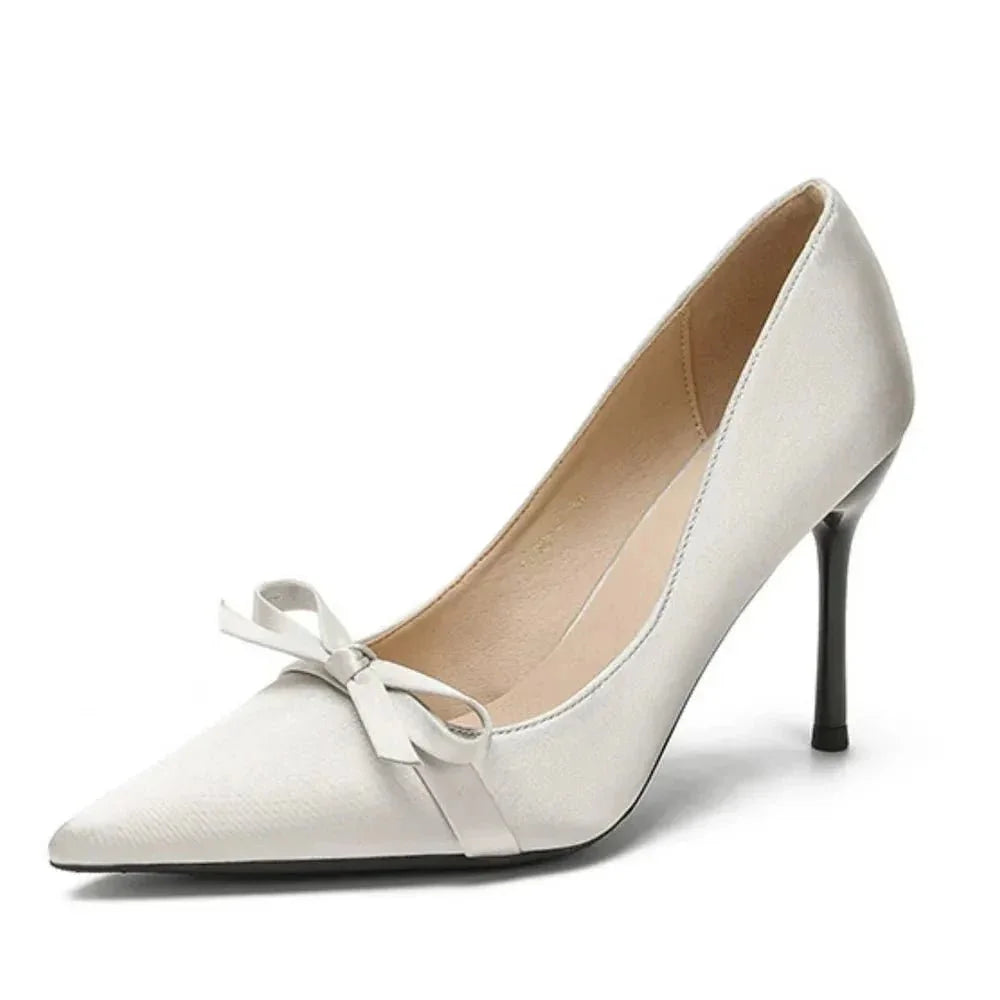 Bow Point Toe Stiletto Pumps - VILLA FASHION