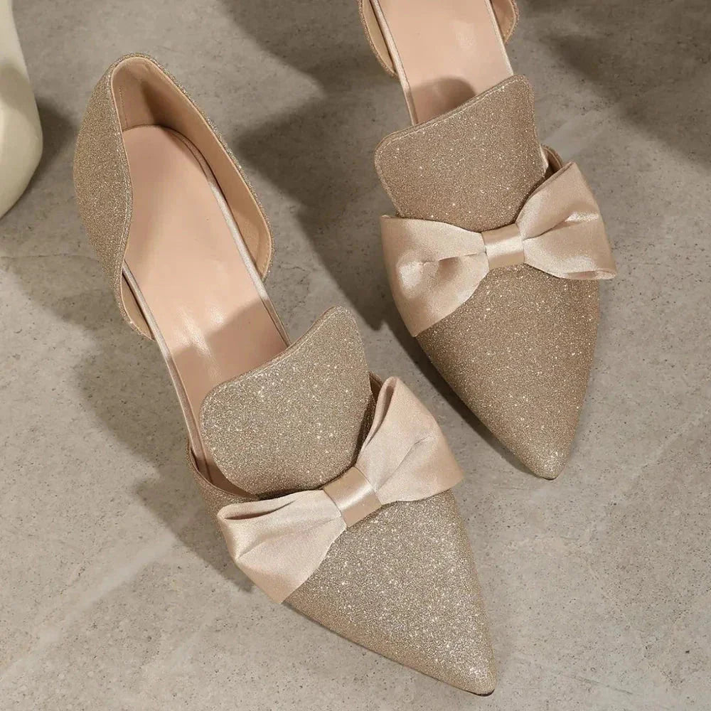 Bow Point Toe Stiletto Pumps - VILLA FASHION