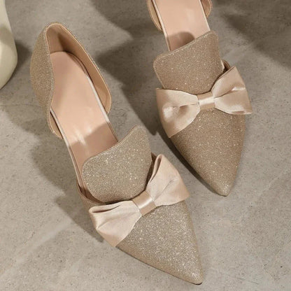 Bow Point Toe Stiletto Pumps - VILLA FASHION
