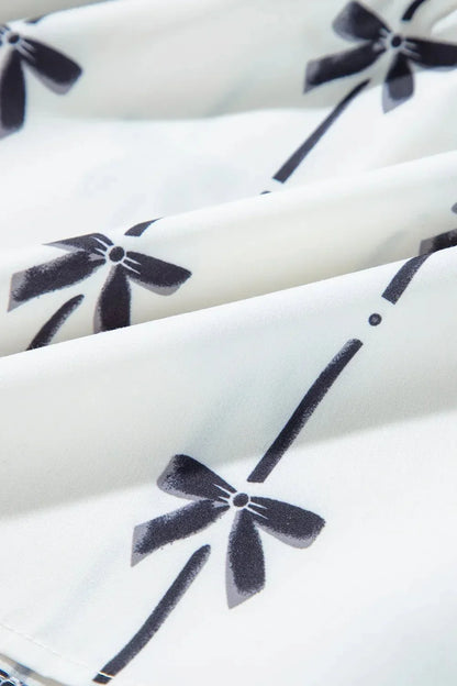 Bow Print Smocked Square Neck Ruffle Tiered Maxi Dress - VILLA FASHION