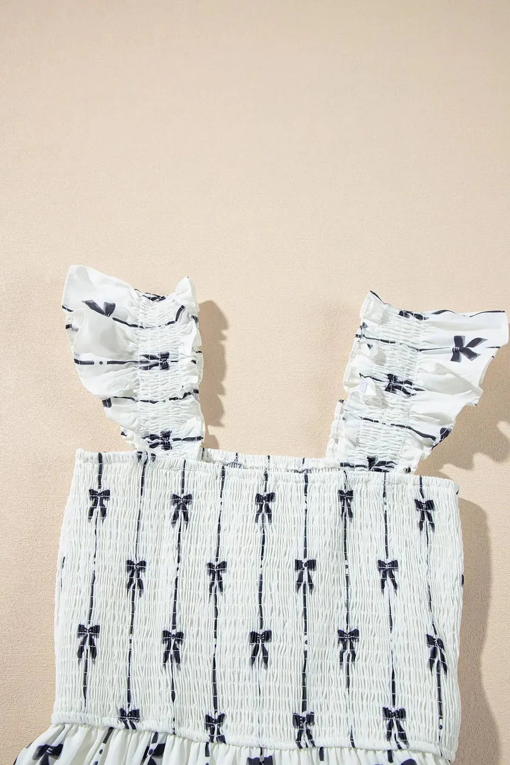 Bow Print Smocked Square Neck Ruffle Tiered Maxi Dress - VILLA FASHION