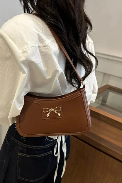 Bow Trim PU Leather Shoulder Bag - VILLA FASHION