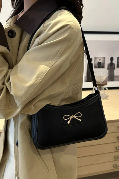 Bow Trim PU Leather Shoulder Bag - VILLA FASHION