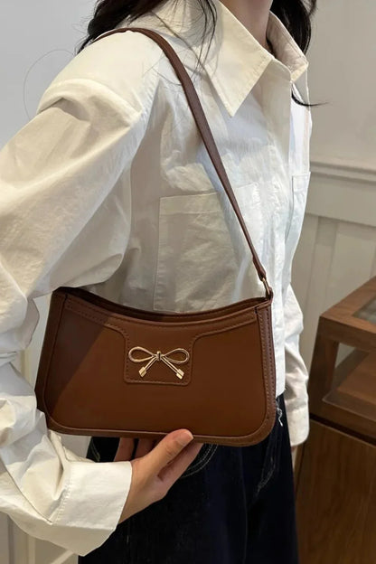 Bow Trim PU Leather Shoulder Bag - VILLA FASHION