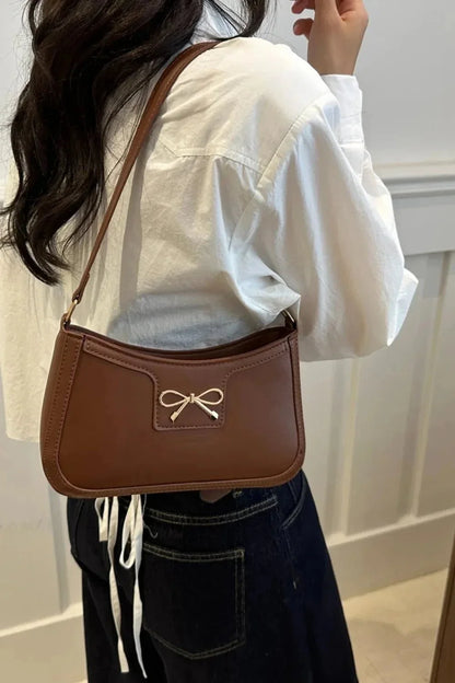 Bow Trim PU Leather Shoulder Bag - VILLA FASHION