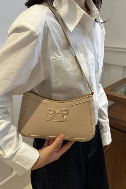 Bow Trim PU Leather Shoulder Bag - VILLA FASHION