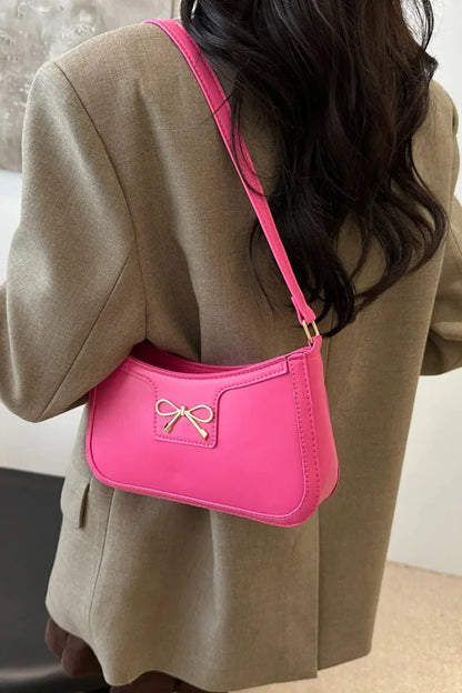 Bow Trim PU Leather Shoulder Bag - VILLA FASHION