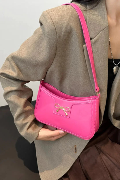 Bow Trim PU Leather Shoulder Bag - VILLA FASHION