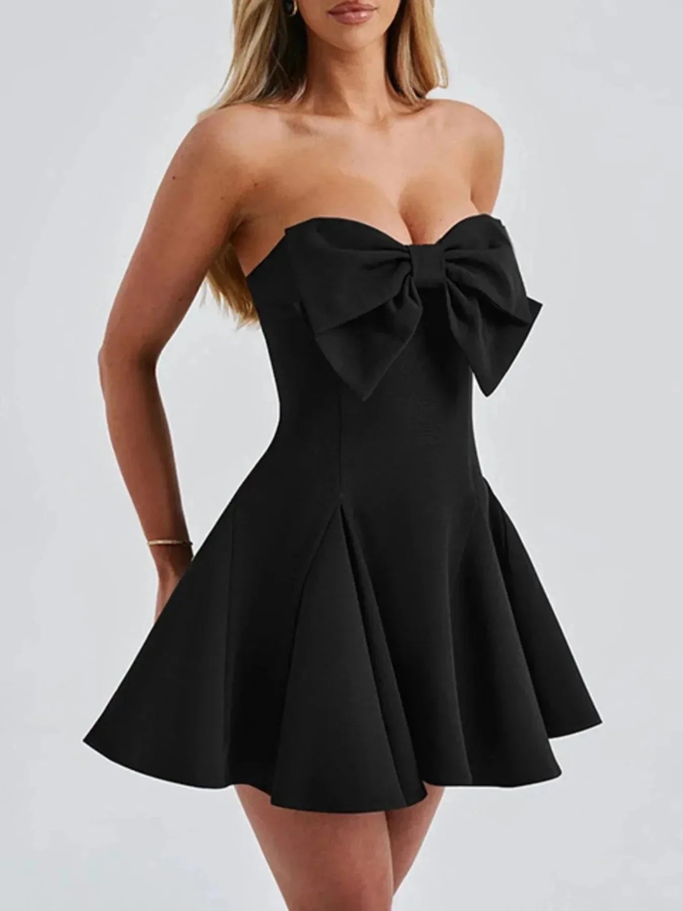 Bow Tube A - Line Mini Dress - VILLA FASHION