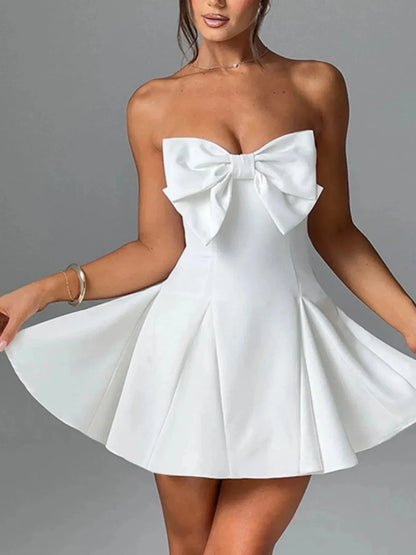 Bow Tube A - Line Mini Dress - VILLA FASHION