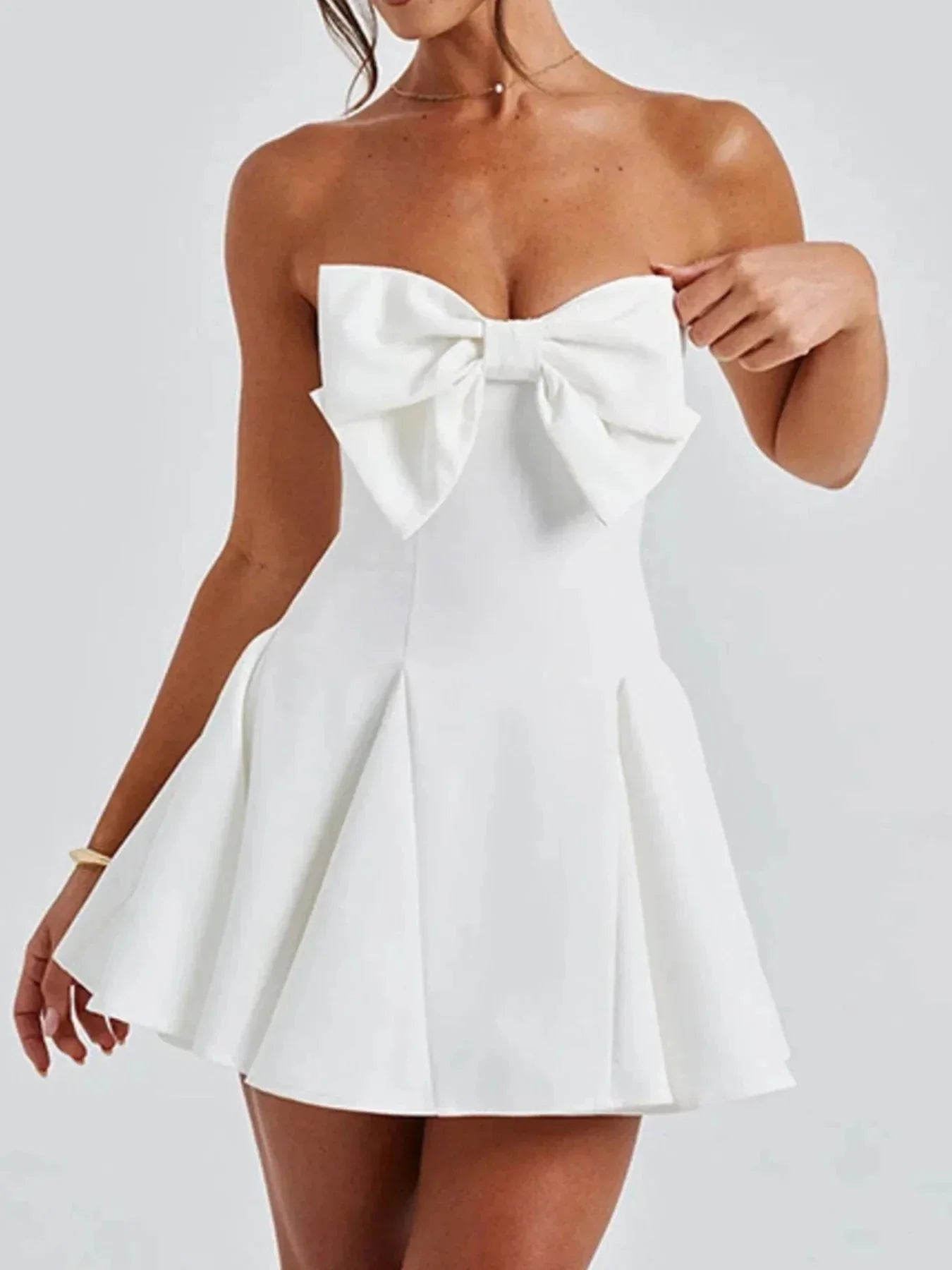 Bow Tube A - Line Mini Dress - VILLA FASHION