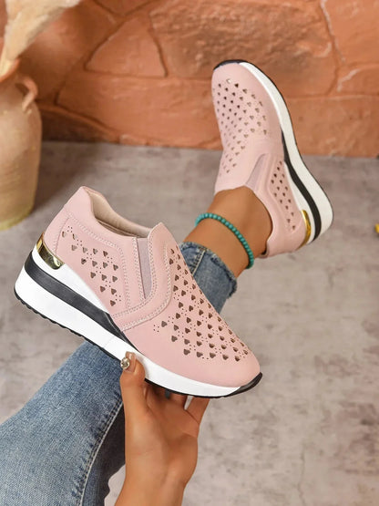 Breathable Cutout Wedge Sneakers - VILLA FASHION