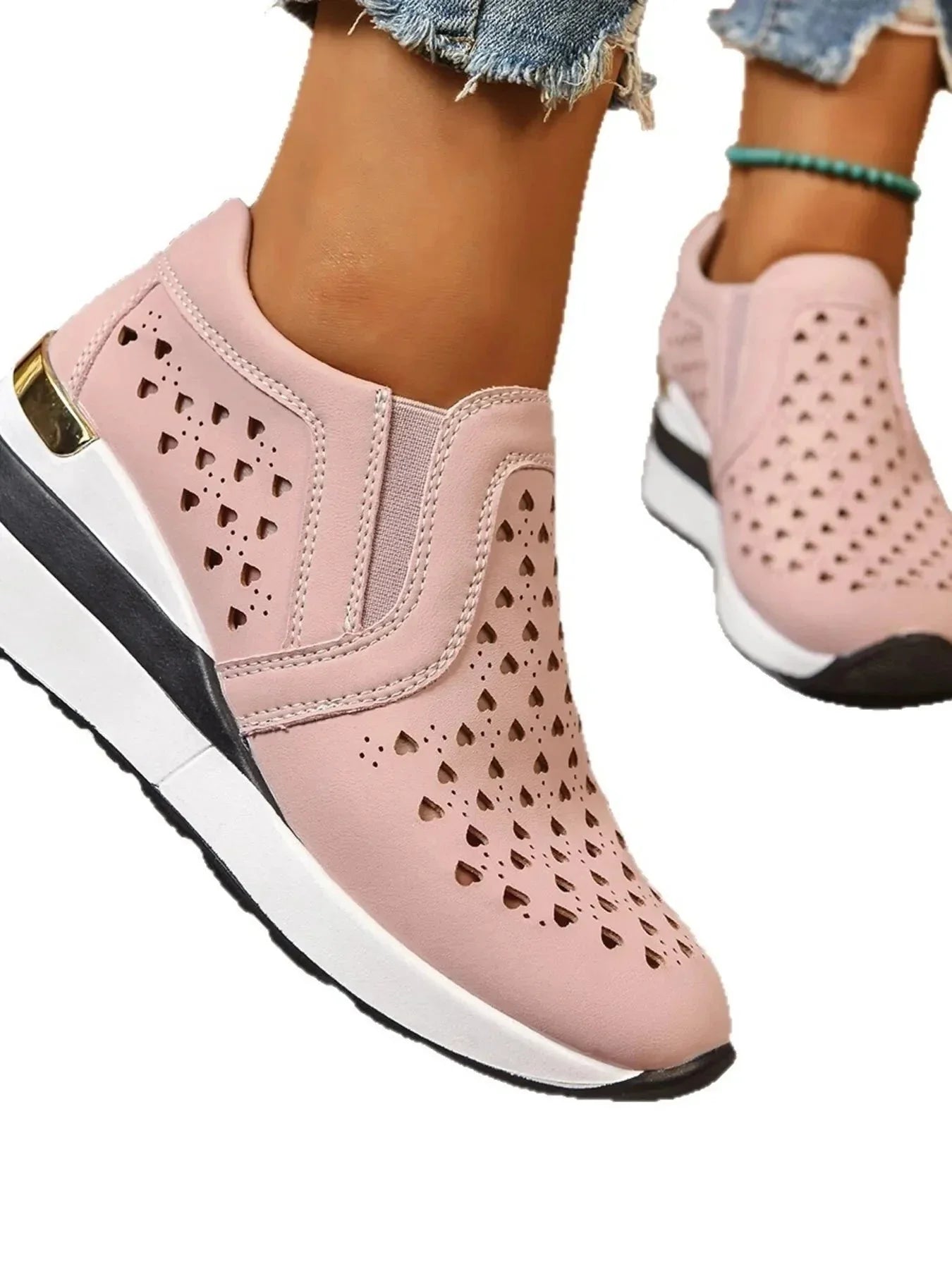 Breathable Cutout Wedge Sneakers - VILLA FASHION