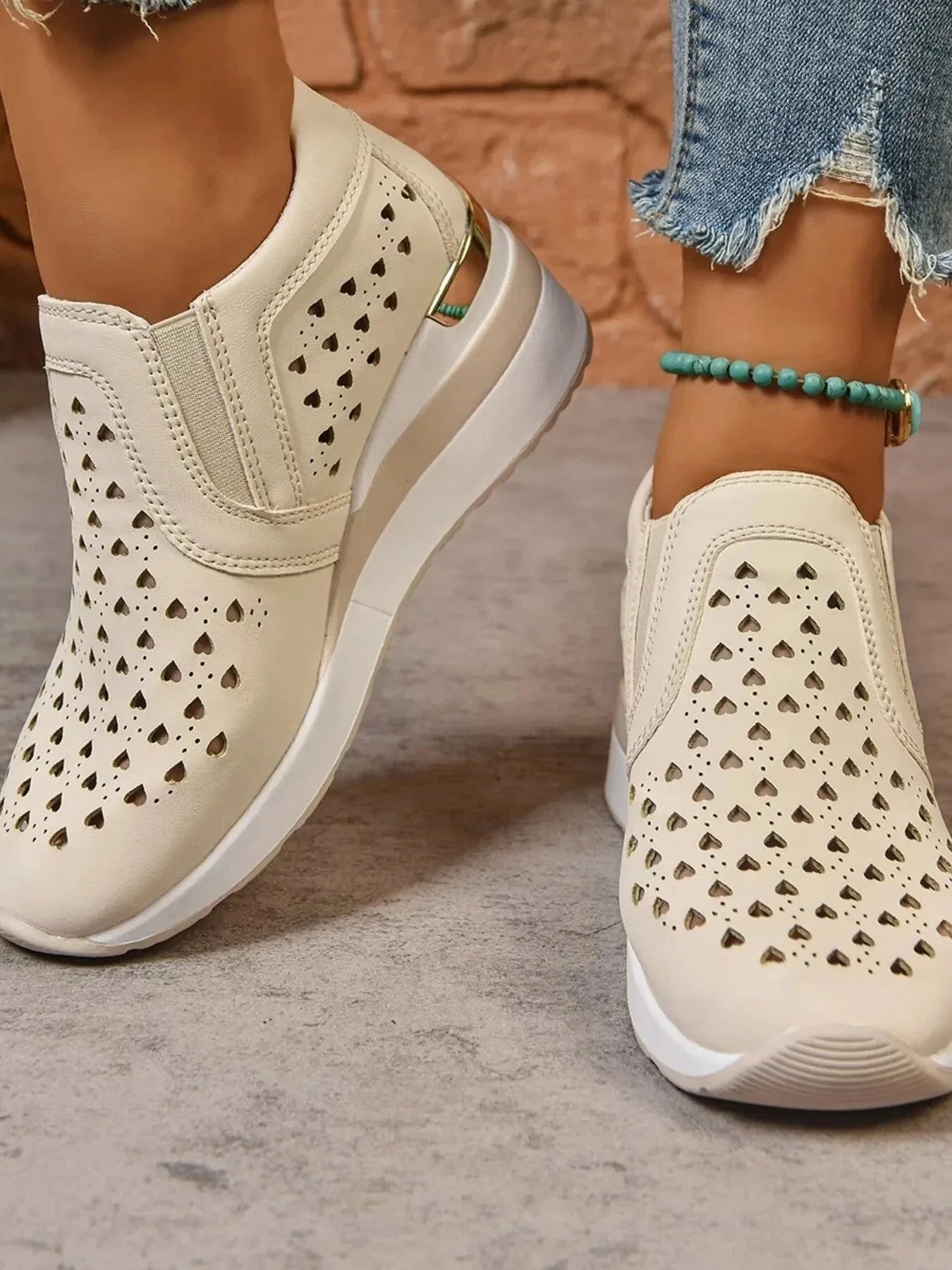 Breathable Cutout Wedge Sneakers - VILLA FASHION