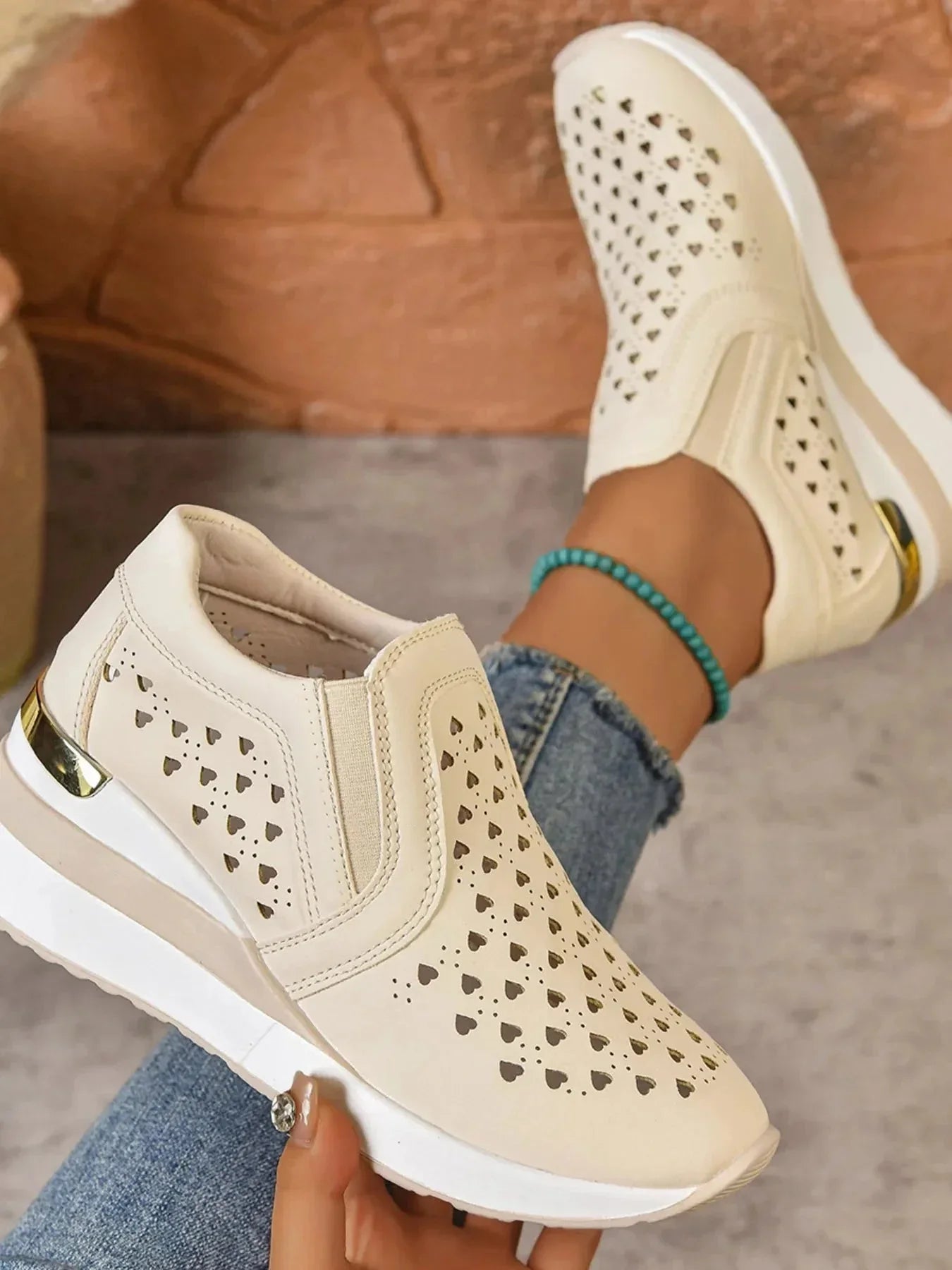 Breathable Cutout Wedge Sneakers - VILLA FASHION