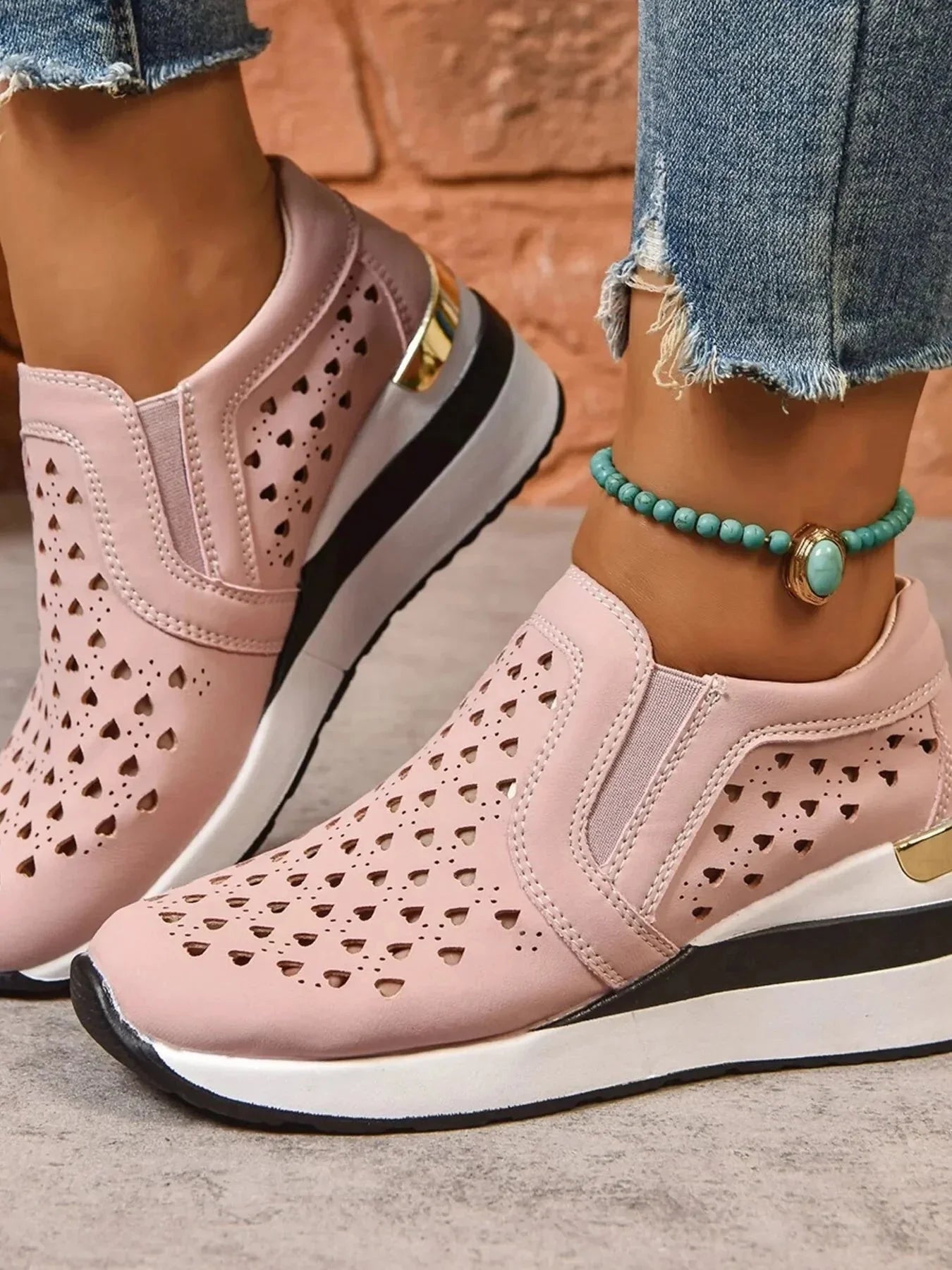 Breathable Cutout Wedge Sneakers - VILLA FASHION