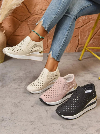 Breathable Cutout Wedge Sneakers - VILLA FASHION