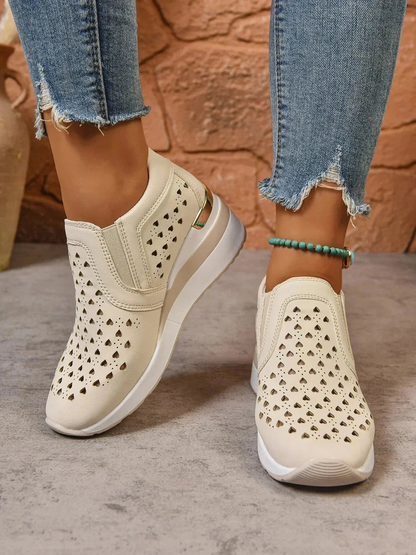 Breathable Cutout Wedge Sneakers - VILLA FASHION