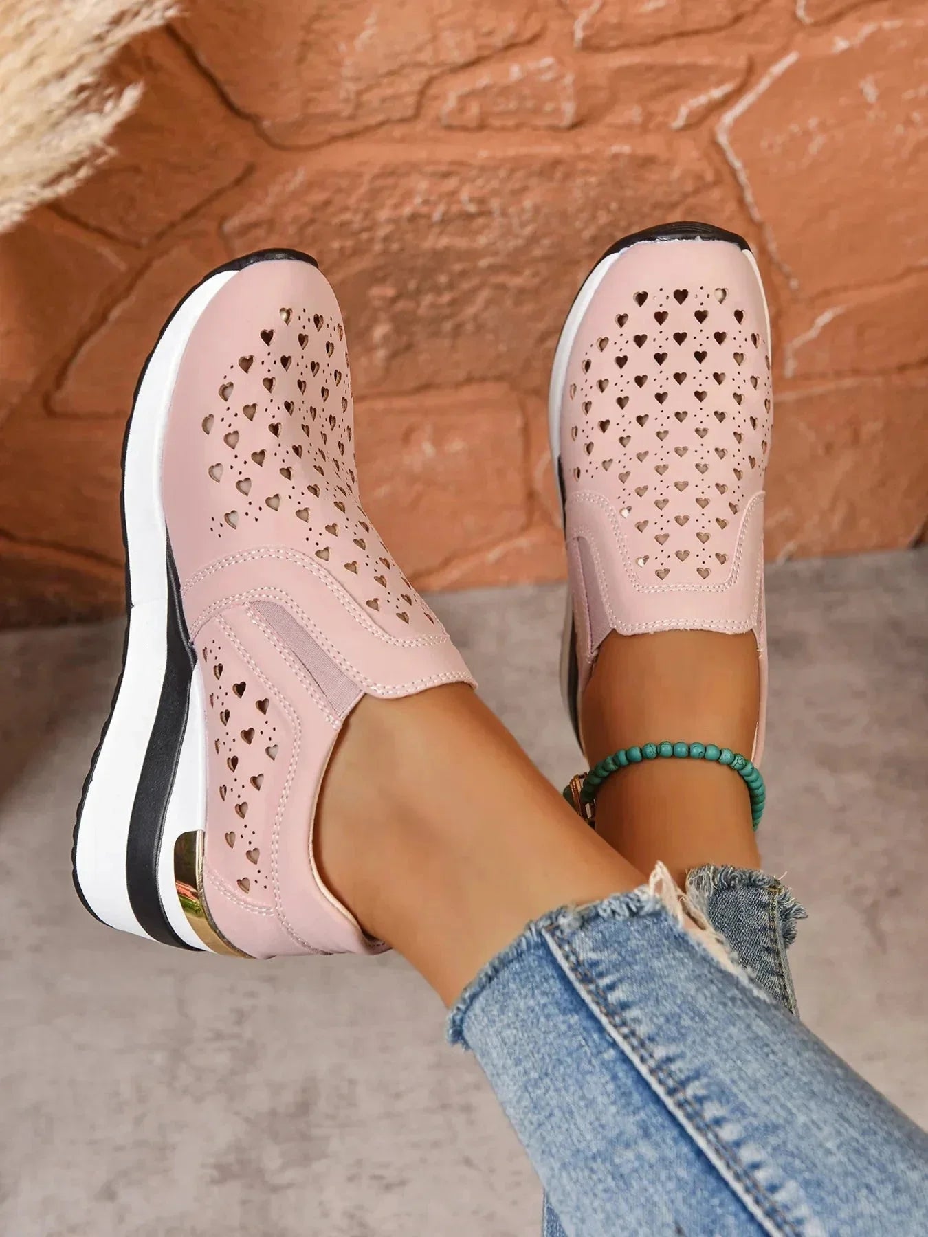 Breathable Cutout Wedge Sneakers - VILLA FASHION